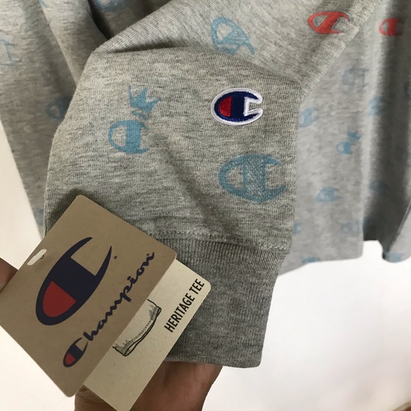 NWT Champion Gray Heritage Tee All Over Logo - Picture 5 of 8